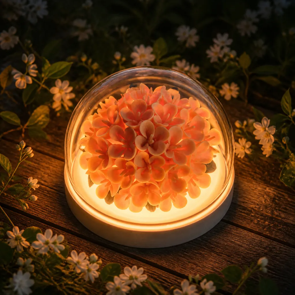 Peony & Osmanthus Night Light — Lit at dusk