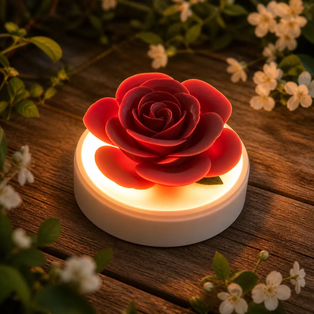 Rose Night Light — Lit at dusk