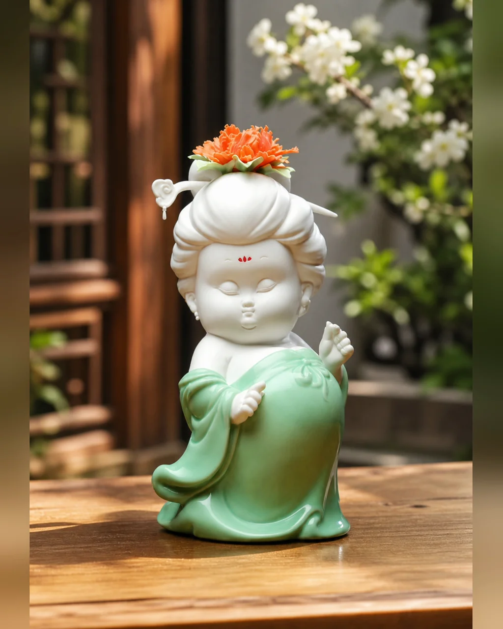 唐仕女 · 簪花（青釉）